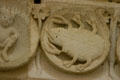 Detail of crab zodiac sign on tympanum of Cathedral St. Lazarre. Autun, France.