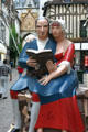 Nicolas Retif de La Bretonne statue an 18th C novelist who worked near the clock tower. Auxerre, France.