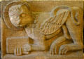 Sandstone relief of lion of St. Mark the Evangelist from Alspach in Unterlinden Museum. Colmar, France.