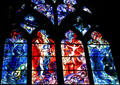 Red & blue series of four stained-glass windows by Marc Chagall in Cathedral. Metz, France.