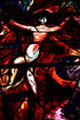 Detail of floating woman from stained-glass by Marc Chagall in Cathedral. Metz, France.
