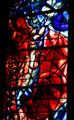 Detail of Moses with ten commandments from stained-glass by Marc Chagall in Cathedral. Metz, France.