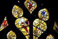 Detail of irregular upper windows from stained-glass by Marc Chagall in Cathedral. Metz, France