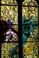 Detail of Crucifixion windows from stained-glass by Marc Chagall in Cathedral. Metz, France.