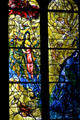 Detail of right two yellow windows from stained-glass by Marc Chagall in Cathedral. Metz, France.