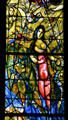 Detail of red woman windows from stained-glass by Marc Chagall in Cathedral. Metz, France