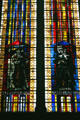 Modern stained-glass of saints Therese & Bernadette in Cathedral. Metz, France.