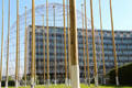 Array of flag poles & wire globe at UNESCO Headquarters. Paris, France.