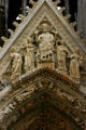 Christ with female saints over portal of Cathedral. Reims, France.