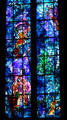 Stained glass highlights of lives of the Kings of France by Marc Chagall in Cathedral. Reims, France.