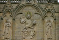 Christ with orb & angels on facade of St. Stephen's Cathedral. Sens, France.