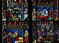 Stained glass nativity scenes in Cathedral. Strasbourg, France.