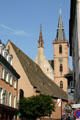 Church & streetscape in Petite France canal area. Strasbourg, France.
