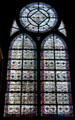 Example of early evolution of Medieval stained glass window in Notre Dame Cathedral. Paris, France.