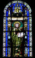 St Mark Evangelist stained glass at St Eustache Les Halles. Paris, France.
