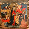 Virgin & St Thomas painting by Master of Viella from Catalonia at Museum of Decorative Arts. Paris, France.