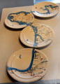 Four ceramic plates which together map coasts of France by Colette Gueden for Manuf. de Lunéville at Museum of Decorative Arts. Paris, France.