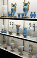 Collection of blue & white French opaline glass from Restoration era at Museum of Decorative Arts. Paris, France.