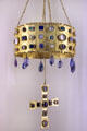 Details of Visigoth gold hanging crown with semi-precious stones from Spain at Cluny Museum. Paris, France.