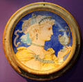 Ceramic plate showing Renaissance woman in imitation of majolica style by Emile Erhmann with Théodore Deck from Sèvres at Petit Palace Museum. Paris, France.