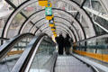 Glass tunnel with external escalators at Georges Pompidou Center. Paris, France.