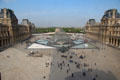 Denon & Richelieu Pavilions of Louvre Palace with glass & steel Pyramid between. Paris, France.