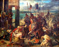 Fall of Constantinople to Crusaders on April 12, 1204 painting by Eugène Delacroix at Louvre Museum. Paris, France.