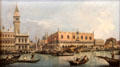 View of harbor San Marco in Venice painting by Canaletto at Louvre Museum. Paris, France.