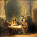 Christ reveals himself to pilgrims at Emmaus painting by Rembrandt at Louvre Museum. Paris, France.