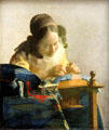 The Lace Maker painting by Jan Vermeer at Louvre Museum. Paris, France
