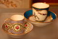 Painted porcelain cups & saucers by Royal Porcelain of Vincennes at Louvre Museum. Paris, France.