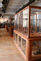 Display cases of early French technology at Arts et Metiers Museum. Paris, France.