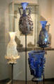 Blown blue glass bottles & vases from Afghanistan at Guimet Museum. Paris, France.