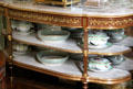 Sèvres Buffon porcelain serving dishes with birds on dining room sideboard at Nissim de Camondo Museum. Paris, France.