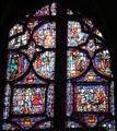 Passion of Christ stained glass scenes at St Chapelle. Paris, France.