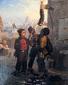 Savoyard Chimney Sweeps Quenching their Thirst from a Water Pump painting signed by D.C. at Carnavalet Museum. Paris, France.