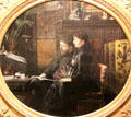 Alphonse Daudet in his workroom with wife Julie, also a writer, painting by Louis Montegut at Carnavalet Museum. Paris, France.