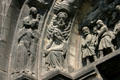 Carved stone figures on archway at St-Denis Basilica. St Denis, France.