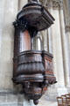 Carved wood pulpit in Reims Cathedral. Reims, France.