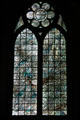 Living water stained glass window by Brigitte Simon at baptismal font of Reims Cathedral. Reims, France.