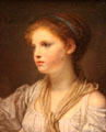 Head of young woman with blue ribbon painting by Jean-Baptiste Greuze at Museum of Fine Arts of Rennes. Rennes, France.