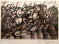 Return to the Trenches engraving by Christopher R.W. Nevinson at Caen Memorial. Caen, France.