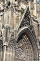 Flamboyant Gothic tracery over portal of St-Ouen Abbey Church. Rouen, France.