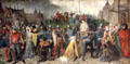 Joan of Arc being taken to interrogation in Rouen in 1431 painting by Isidore Patrois at Rouen Museum of Fine Arts. Rouen, France.