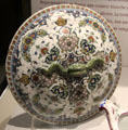 Polychrome tureen cover with snake handle from Rouen at Rouen Ceramic Museum. Rouen, France.