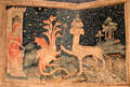 Beast of the sea from Apocalypse Tapestry at Angers Chateau. Angers, France.