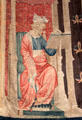 Large figure under canopy introducing new section of Apocalypse Tapestry at Angers Chateau. Angers, France.