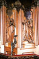 Carvings on back panel of pulpit at St Maurice of Angers Cathedral. Angers, France.