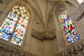 Stained glass windows of life of St Louis in St Hubert's Chapel at Chateau Royal of Amboise. Amboise, France.