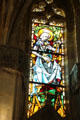 Stained glass window of life of St Louis in St Hubert's Chapel at Chateau Royal of Amboise. Amboise, France.